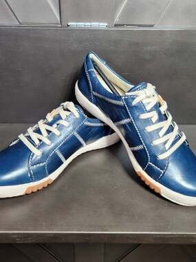 Romika Blue Leather Lace-Up Womens EU 36 US 5-5.5 Sneakers with White Soles